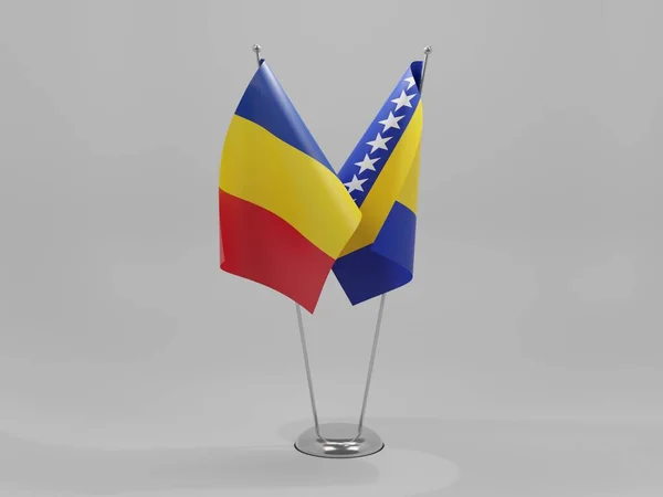 Bosnia Herzegovina Banderas Cooperación Rumanía Fondo Blanco Render — Foto de Stock