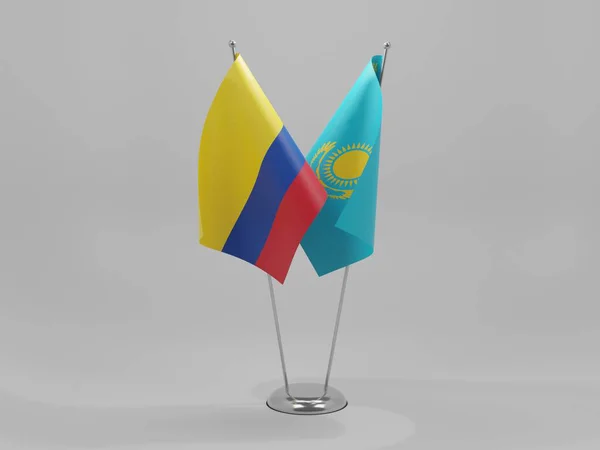 Kasachstan Kolumbien Kooperationsflaggen Weißer Hintergrund Render — Stockfoto