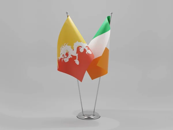 Ierland Bhutan Cooperation Flags Witte Achtergrond Render — Stockfoto