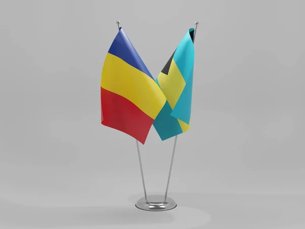 巴哈马 罗马尼亚合作旗 白色背景 3D渲染 — 图库照片