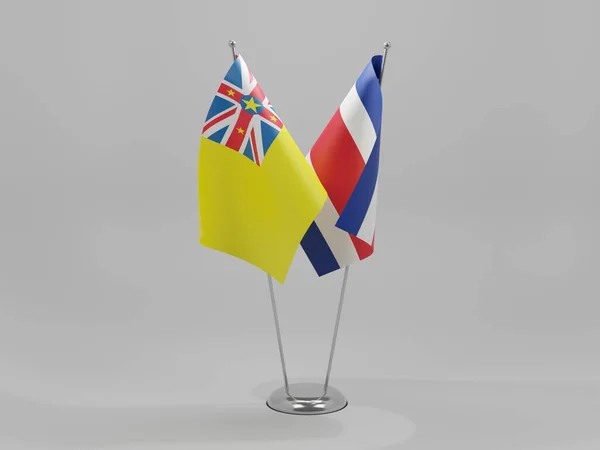Costa Rica Banderas Cooperación Niue Fondo Blanco Render — Foto de Stock