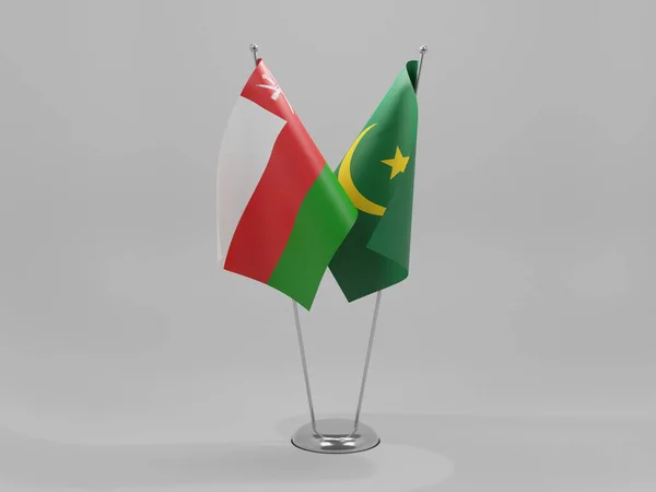 Μαυριτανία Σημαίες Συνεργασίας Ομάν Λευκό Φόντο Render — Φωτογραφία Αρχείου