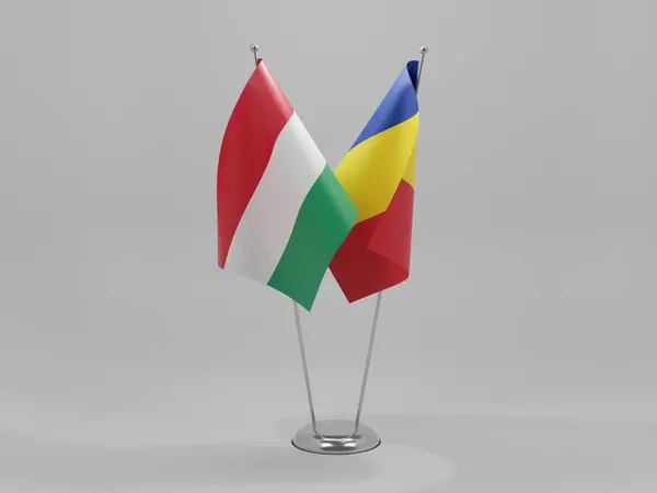 Rumania Banderas Cooperación Hungría Fondo Blanco Render —  Fotos de Stock