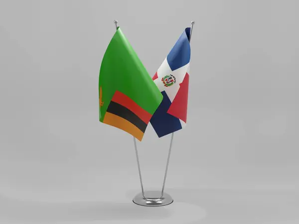 Repubblica Dominicana Bandiere Cooperazione Zambia Sfondo Bianco Render — Foto Stock