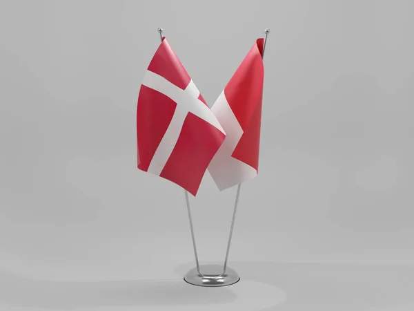 Indonesia Banderas Cooperación Dinamarca Fondo Blanco Render —  Fotos de Stock