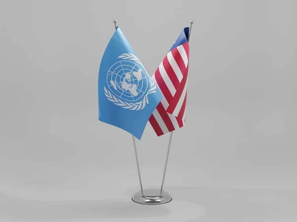 Liberia Banderas Las Naciones Unidas Para Cooperación Fondo Blanco Render — Foto de Stock