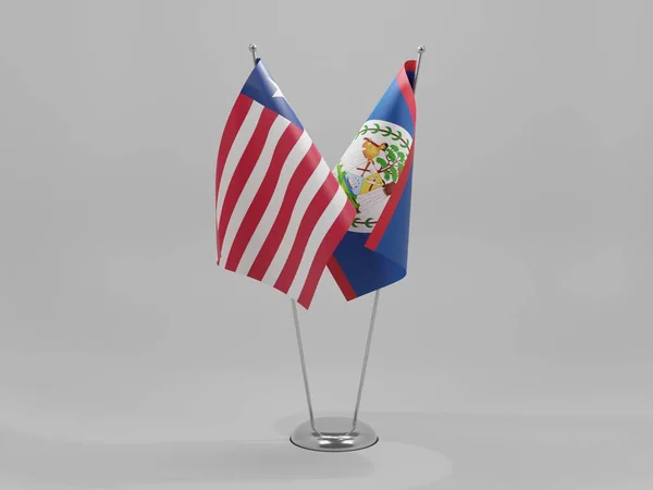 Belice Liberia Banderas Cooperación Fondo Blanco Render — Foto de Stock