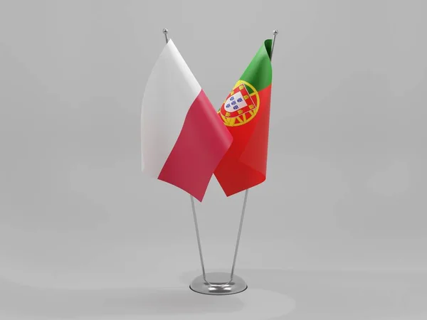 Portugal Poland Cooperation Flags White Background Render — 스톡 사진