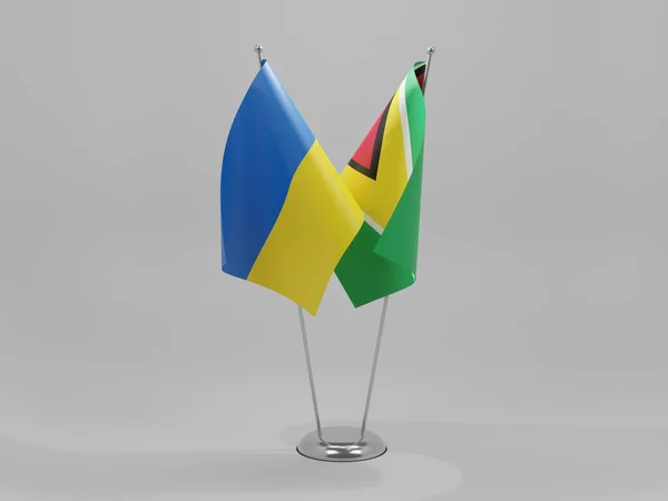 ガイアナ ウクライナ協力旗 白背景 3Dレンダリング — ストック写真