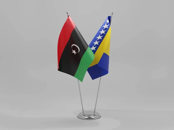 Bosnië Herzegovina Libië Samenwerkingsvlaggen Witte Achtergrond Render — Stockfoto