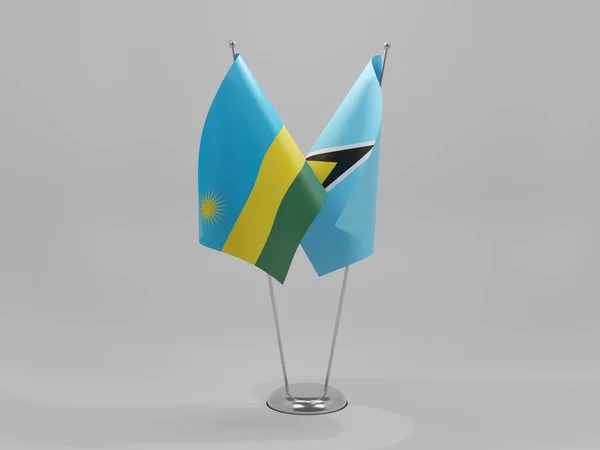 Santa Lucía Banderas Cooperación Ruanda Fondo Blanco Render — Foto de Stock