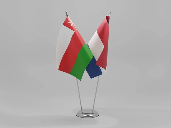 Nederland Oman Samenwerking Vlaggen Witte Achtergrond Render — Stockfoto