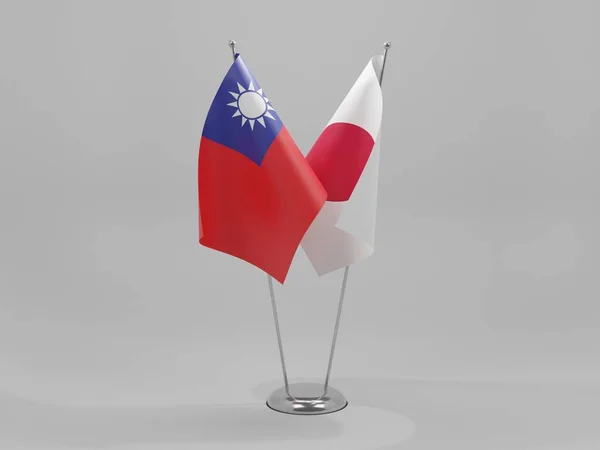Japonya - Tayvan İşbirliği Bayrakları, Beyaz Arkaplan - 3D Render
