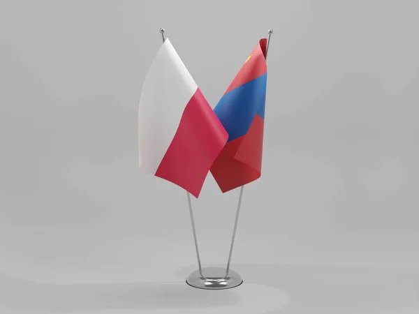 Mongolei Polen Kooperationsfahnen Weißer Hintergrund Render — Stockfoto