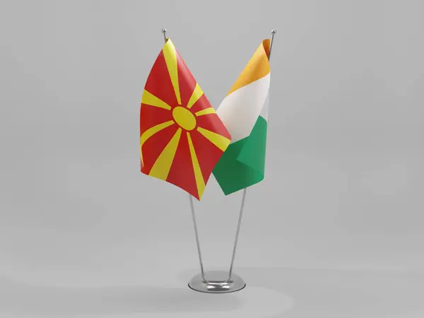 Costa Marfim Bandeiras Cooperação Macedónia Fundo Branco Render — Fotografia de Stock