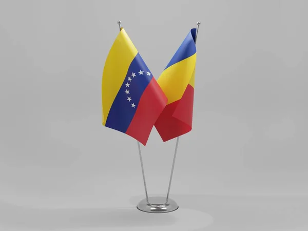 Rumania Venezuela Banderas Cooperación Fondo Blanco Render — Foto de Stock