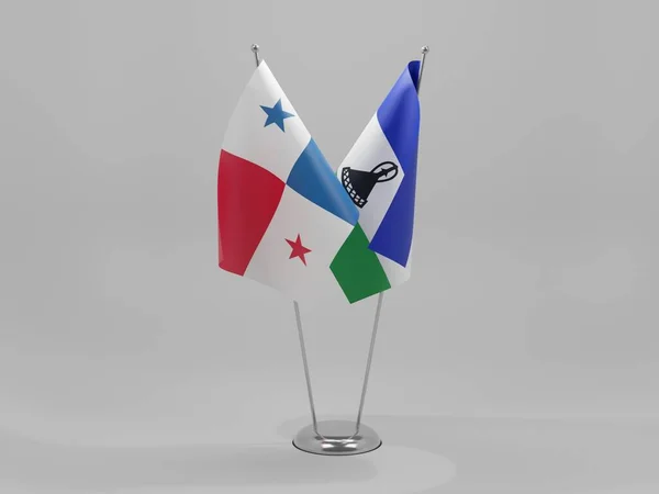 Lesoto Bandeiras Cooperação Panamá Fundo Branco Render — Fotografia de Stock