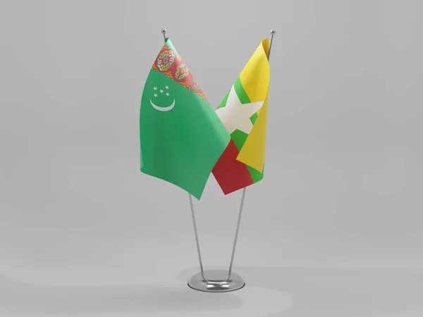 Myanmar Turkmenistán Vlajky Spolupráce Bílé Pozadí Vykreslování — Stock fotografie