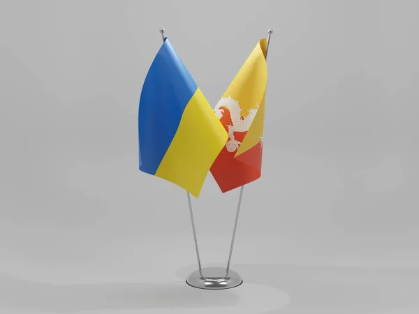 Drapeaux Coopération Bhoutan Ukraine Fond Blanc Render — Photo