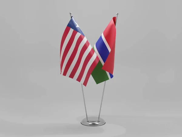 Gambia Liberia Samenwerkingsvlaggen Witte Achtergrond Render — Stockfoto