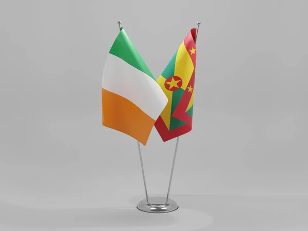 Grenada Ierland Samenwerking Vlaggen Witte Achtergrond Render — Stockfoto