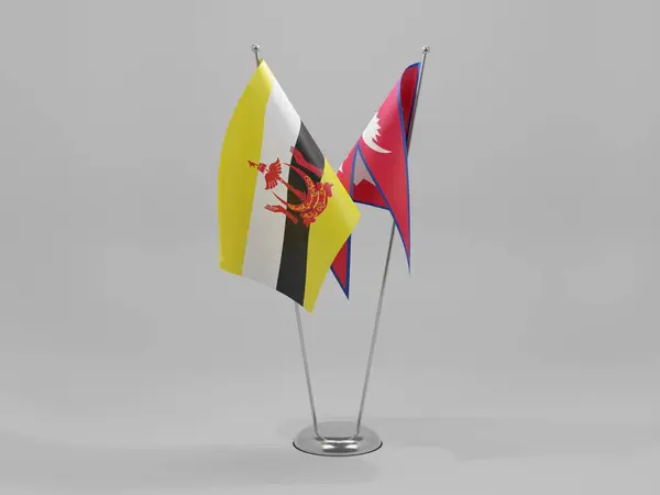 Nepal Brunei Samenwerkingsvlaggen Witte Achtergrond Render — Stockfoto