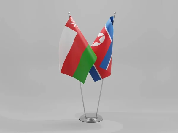 North Korea Oman Cooperation Flags White Background Render — Stock Photo, Image