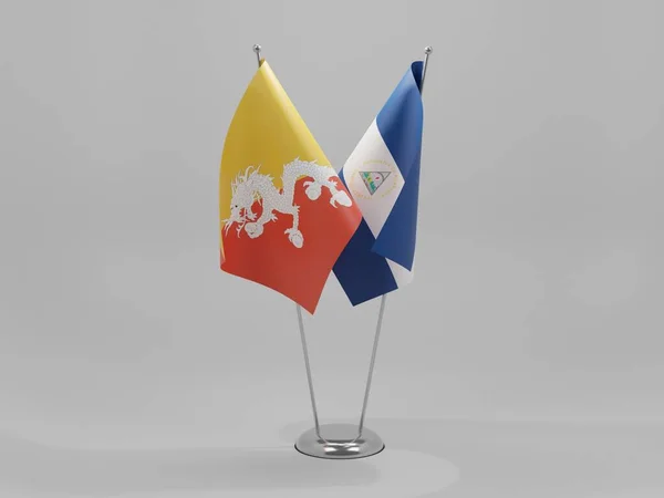 Никарагуа Бутан Флаги Сотрудничества Белый Фон Рендер — стоковое фото