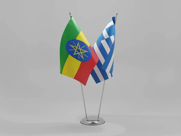Grecia Bandiere Cooperazione Etiopia Sfondo Bianco Render — Foto Stock