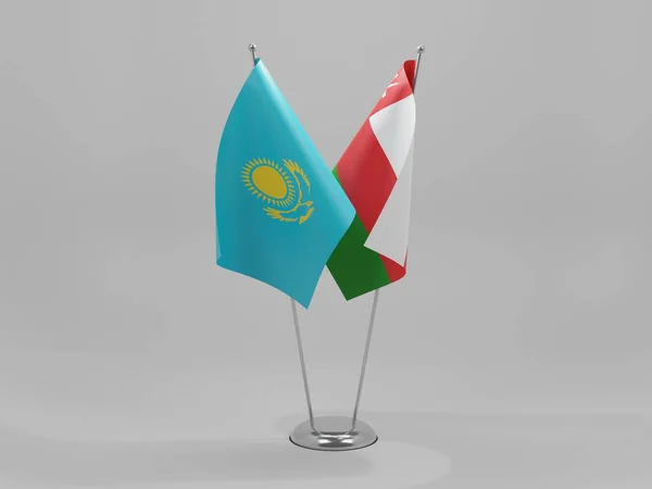 Oman Kazakstans Samarbetsflaggor Vit Bakgrund Render — Stockfoto