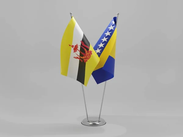 Βοσνία Ερζεγοβίνη Σημαίες Συνεργασίας Μπρουνέι Λευκό Φόντο Render — Φωτογραφία Αρχείου