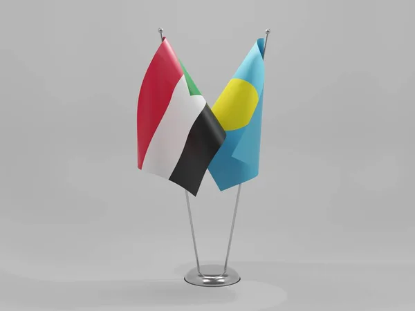 Palau Sudan Cooperation Flags White Background Render — стокове фото