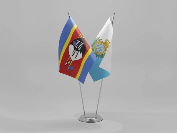 San Marino Swaziland Cooperation Flags White Background Render — 스톡 사진