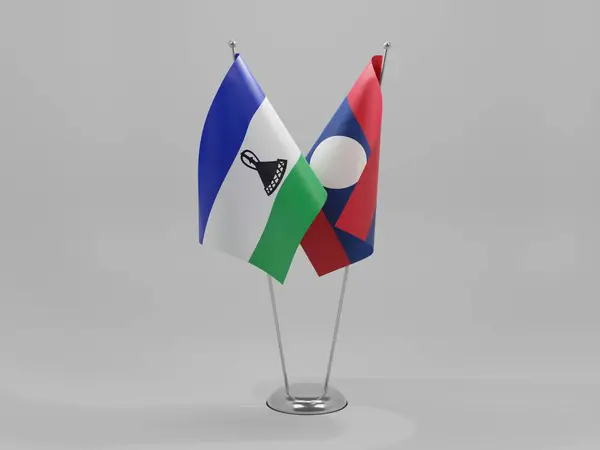 Λάος Σημαίες Συνεργασίας Λεσότο Λευκό Φόντο Render — Φωτογραφία Αρχείου