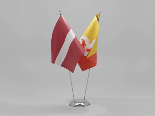 ブータン ラトビア協力旗 白の背景 3Dレンダリング — ストック写真