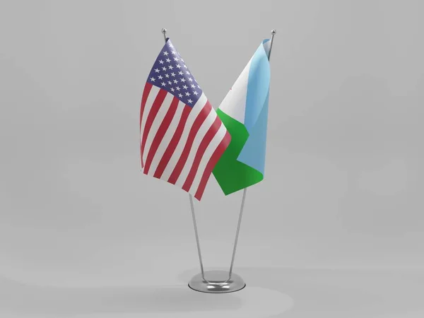 ジブチ アメリカ協力旗 白の背景 3Dレンダリング — ストック写真