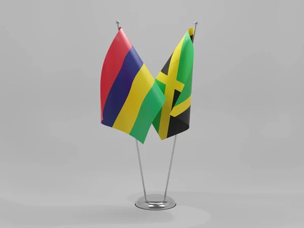 Τζαμάικα Μαυρίκιος Σημαίες Συνεργασίας Λευκό Φόντο Render — Φωτογραφία Αρχείου