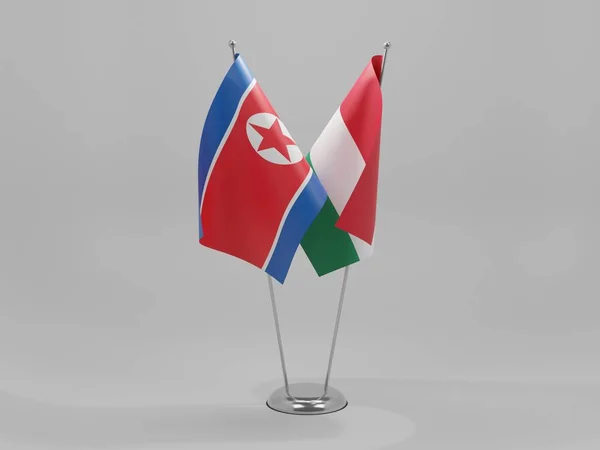 Hungary North Korea Cooperation Flags White Background Render — стокове фото