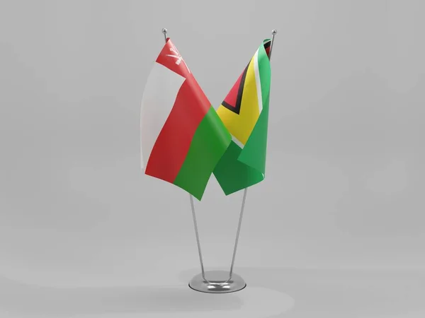 Γουιάνα Σημαίες Συνεργασίας Ομάν Λευκό Φόντο Render — Φωτογραφία Αρχείου