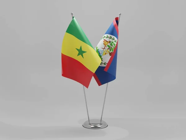 Belice Senegal Banderas Cooperación Fondo Blanco Render — Foto de Stock