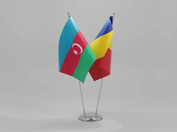 Rumania Banderas Cooperación Azerbaiyán Fondo Blanco Render — Foto de Stock