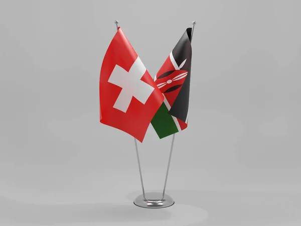 Kenia Suiza Banderas Cooperación Fondo Blanco Render —  Fotos de Stock