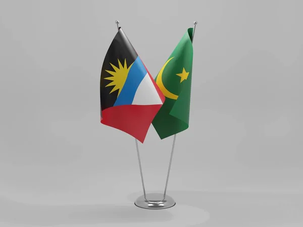 Mauretania Flagi Współpracy Antigua Barbuda Białe Tło Render — Zdjęcie stockowe