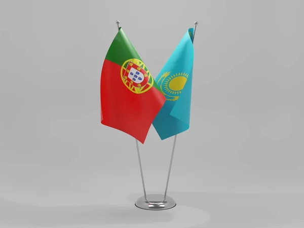 Kazajstán Banderas Cooperación Portugal Fondo Blanco Render —  Fotos de Stock