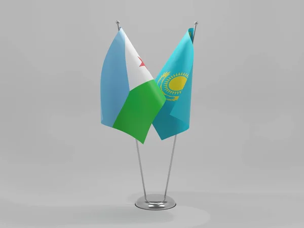 Kazakistan Bandiere Cooperazione Gibuti Sfondo Bianco Render — Foto Stock