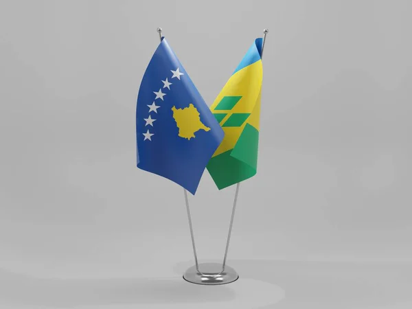 Saint Vincent Les Grenadines Drapeaux Coopération Kosovo Fond Blanc Render — Photo