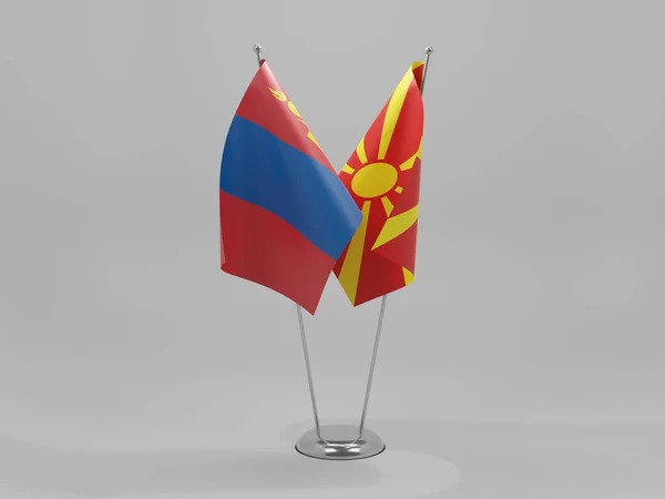 Macedonia Banderas Cooperación Mongolia Fondo Blanco Render —  Fotos de Stock