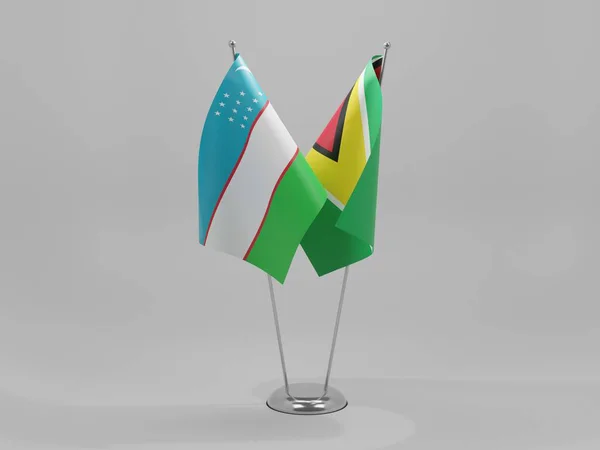圭亚那 乌兹别克斯坦合作旗 白色背景 3D渲染 — 图库照片
