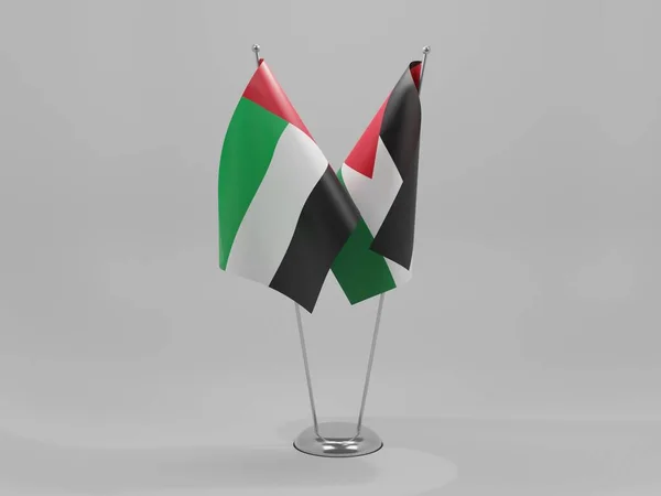 Ιορδανία Σημαίες Συνεργασίας Ηνωμένων Αραβικών Εμιράτων Λευκό Φόντο Render — Φωτογραφία Αρχείου