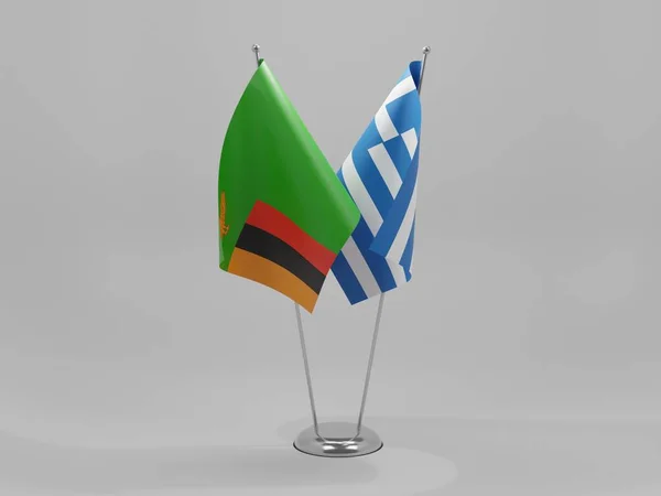 Grecia Bandiere Cooperazione Zambia Sfondo Bianco Render — Foto Stock